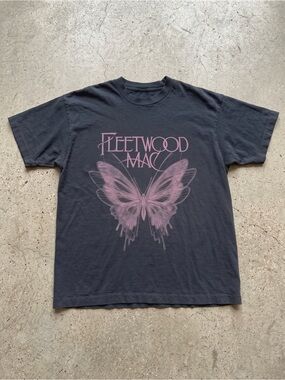 Fleetwood Mac Pink Butterfly Graphic Black Band T-Shirt
